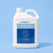 A 2.5L white plastic bottle of protectME premium Fabric Protector, featuring a blue and white label, set against a solid light blue background.
